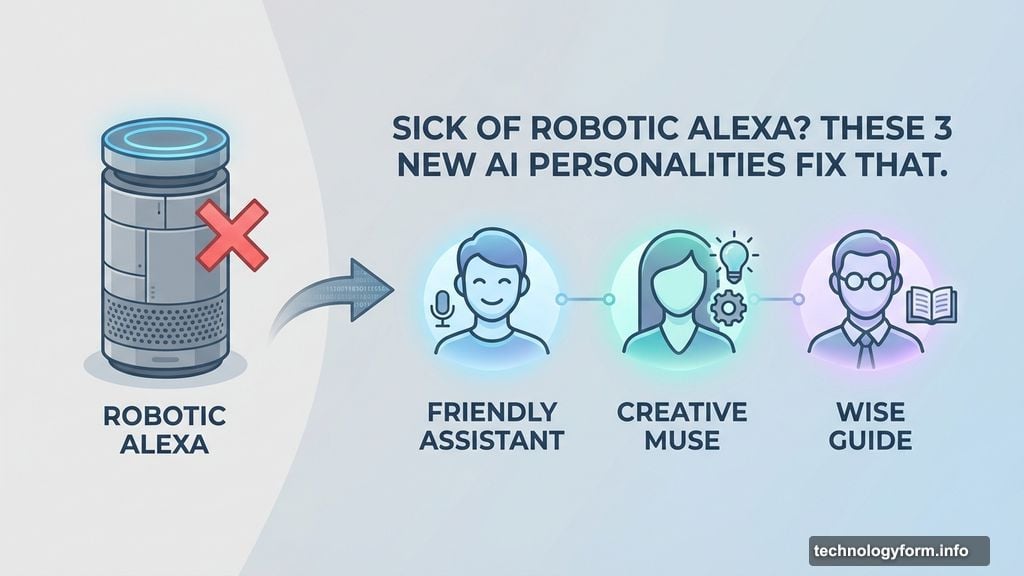 Modern minimalist illustration 2 for: Sick of Robotic Alexa? These 3 New AI Personalities Fix That