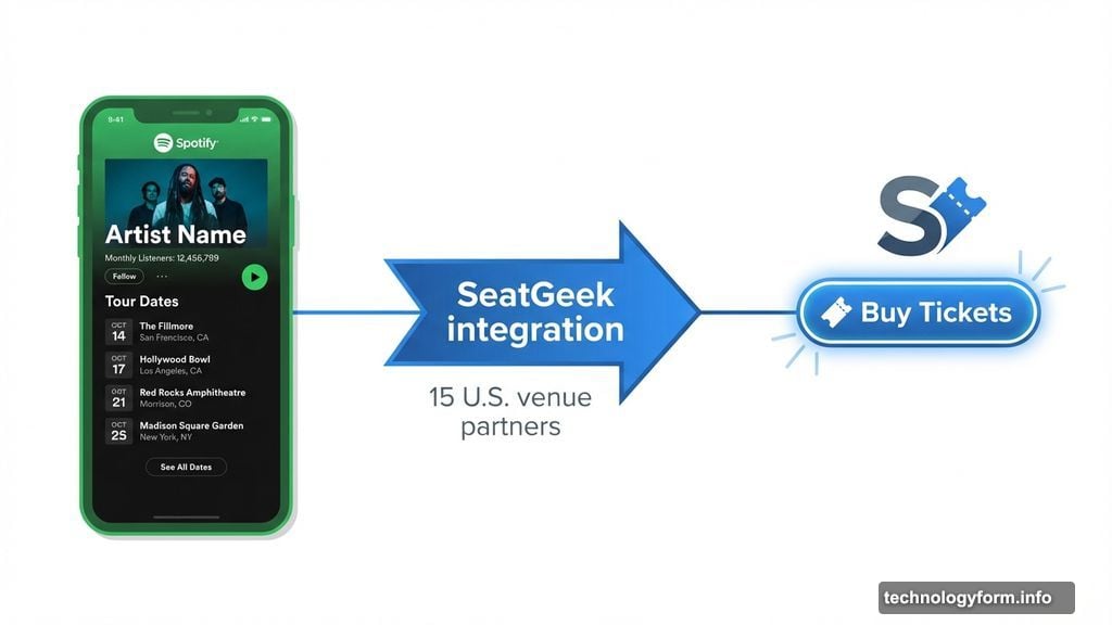 SeatGeek-powered ticket link appearing directly on Spotify artist page