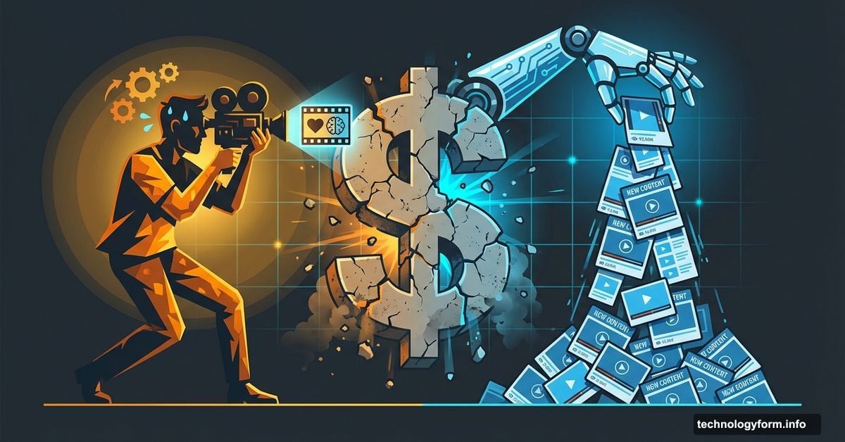 Human creator versus AI robot flooding internet with cheap content