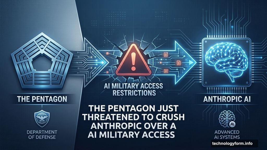 Modern minimalist illustration 1 for: The Pentagon Just Threatened to Crush Anthropic Over AI Military Access