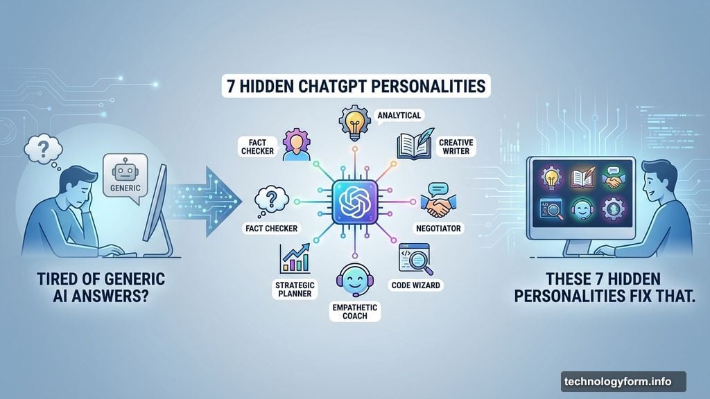 Modern minimalist illustration 1 for: Tired of Generic AI Answers? These 7 Hidden ChatGPT Personalities Fix That