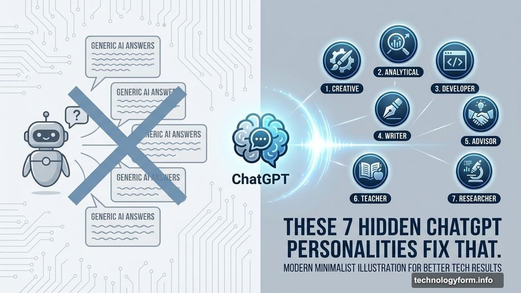 Modern minimalist illustration 2 for: Tired of Generic AI Answers? These 7 Hidden ChatGPT Personalities Fix That