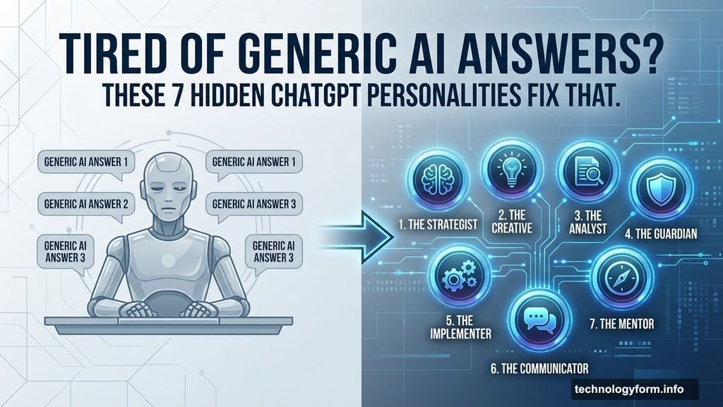 Modern minimalist illustration 3 for: Tired of Generic AI Answers? These 7 Hidden ChatGPT Personalities Fix That