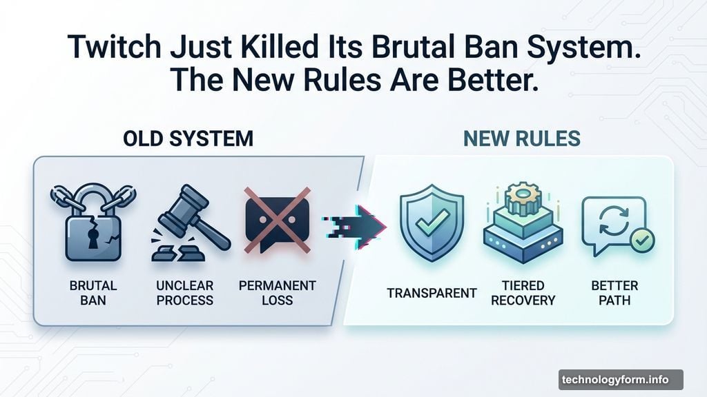 Modern minimalist illustration 1 for: Twitch Just Killed Its Brutal Ban System. The New Rules Are Better