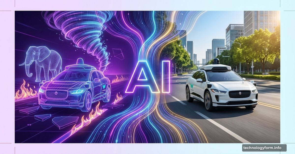 Waymo self-driving car in AI simulation with tornado and real world