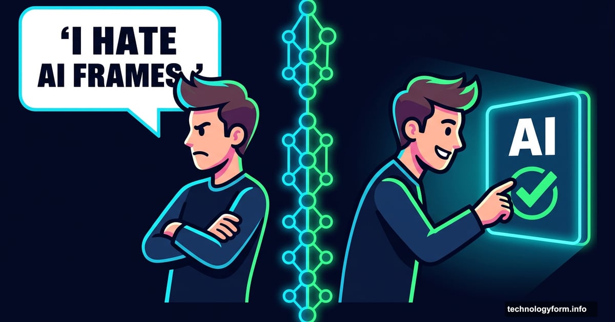 Gamer rejecting AI frames verbally but choosing them visually