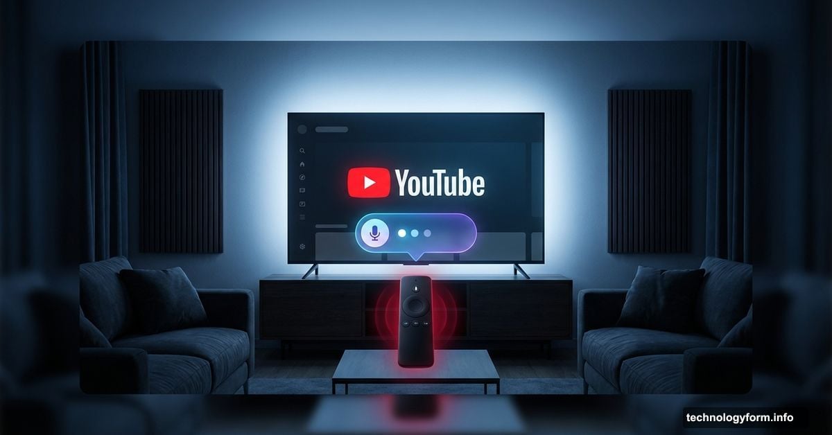 Smart TV screen showing YouTube AI chat assistant interface glowing