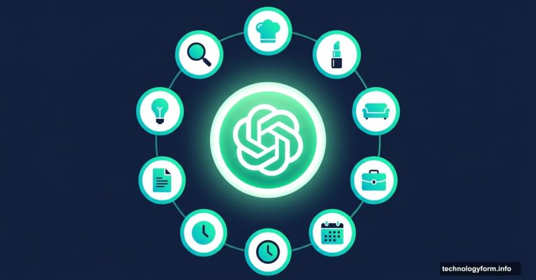 ChatGPT logo surrounded by icons representing nine time-saving productivity tasks