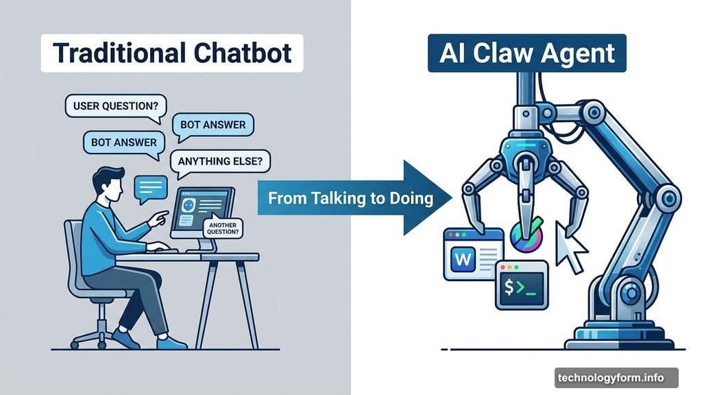 AI claw agent takes action versus chatbot that only answers questions