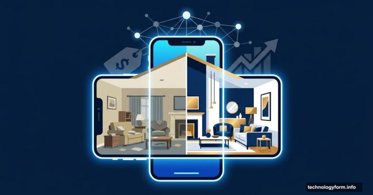 Smartphone showing AI transforming a home interior for buyers