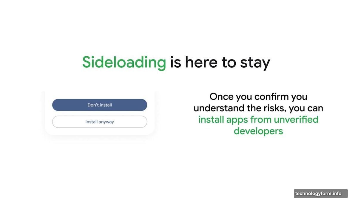 Android multi-step sideloading security flow requiring 24-hour wait and biometrics