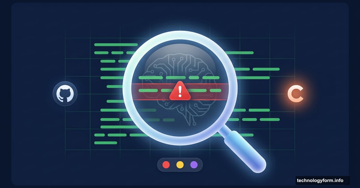 AI magnifying glass catching a logic error in GitHub code