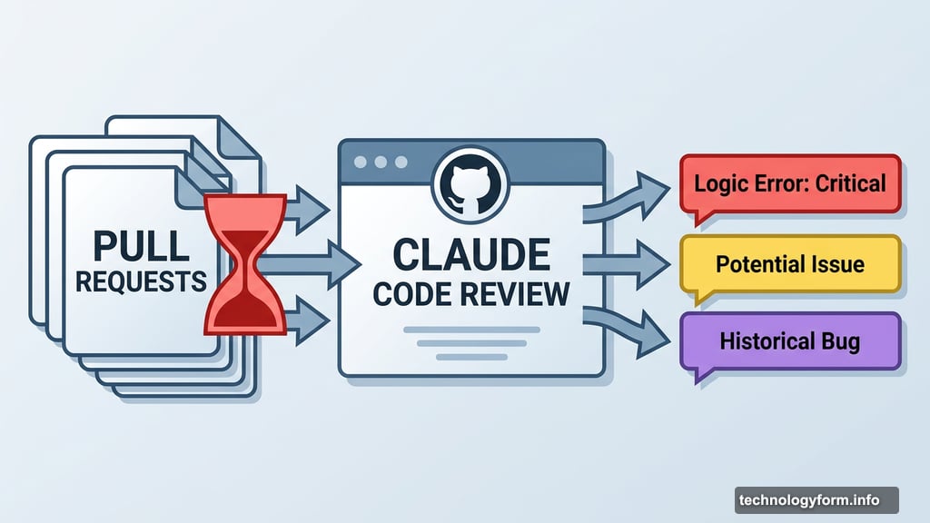 Claude Code Review catches logic errors in GitHub pull requests with color-coded severity