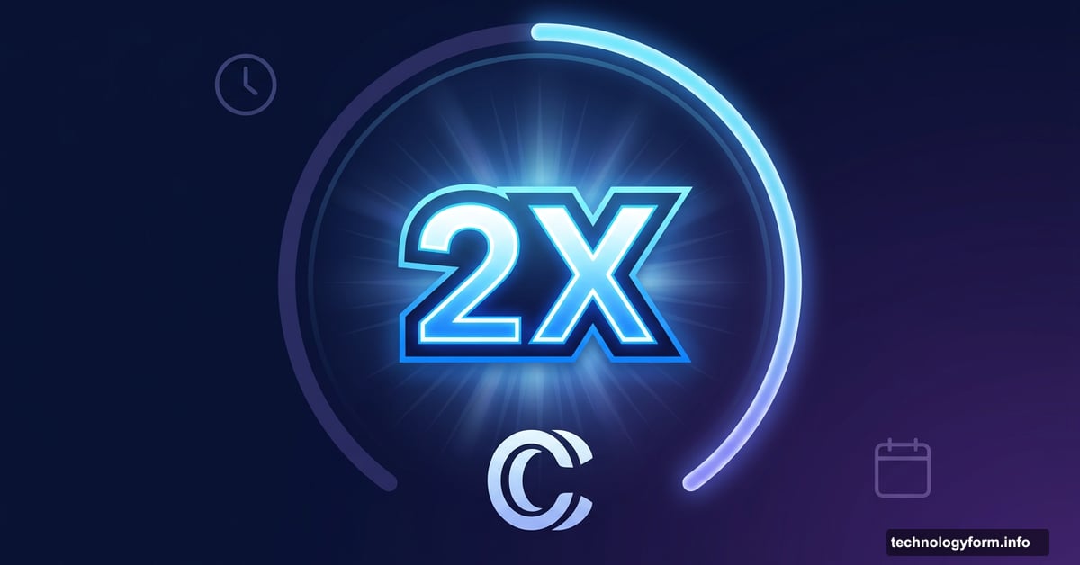 Claude AI logo with bold glowing 2X doubled usage limits badge