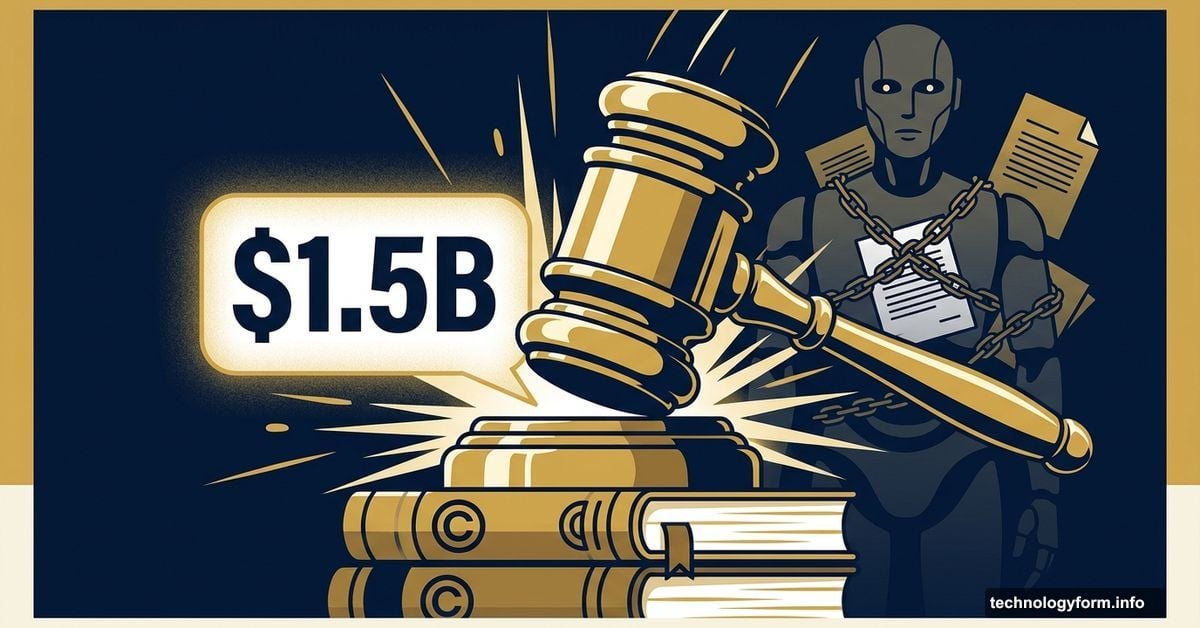 Golden gavel striking copyright books symbolizing landmark AI settlement