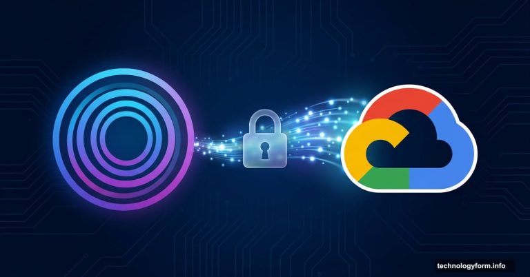 Siri soundwave icon sending data stream to Google Cloud logo