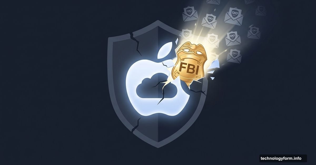 Cracked Apple iCloud logo revealing an FBI badge underneath