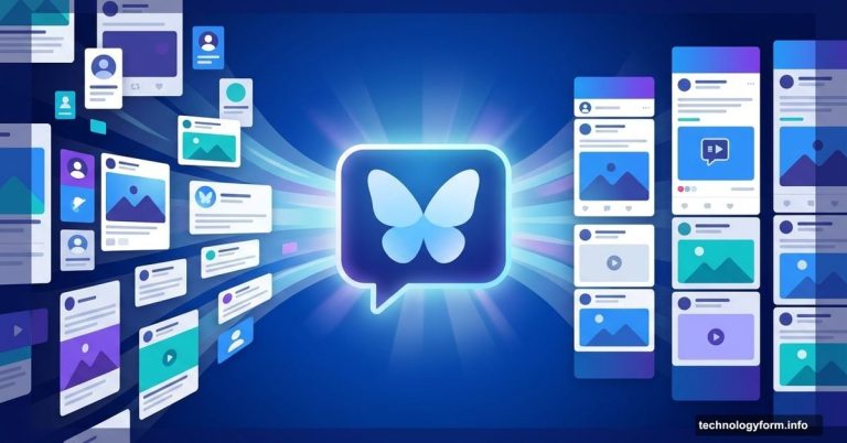 AI chat bubble with Bluesky logo generating custom social media feeds