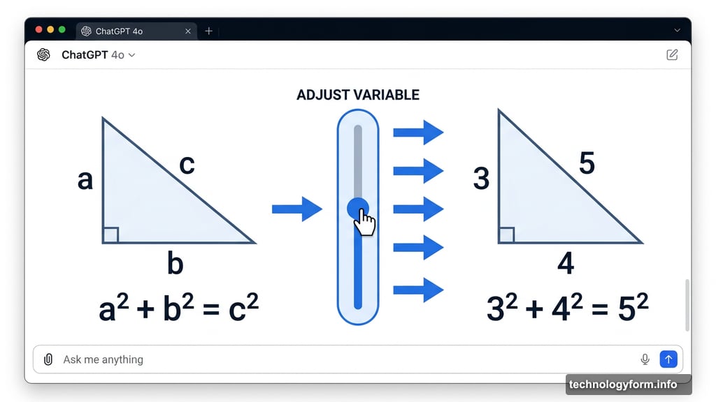 ChatGPT interactive visual adjusting Pythagorean theorem variables in real time