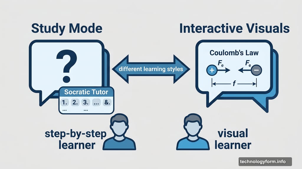 Study Mode and Interactive Visuals cover different learning styles in ChatGPT