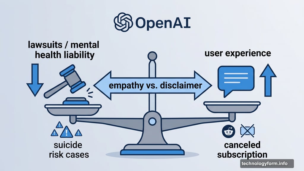 OpenAI balancing mental health legal liability against user experience tone