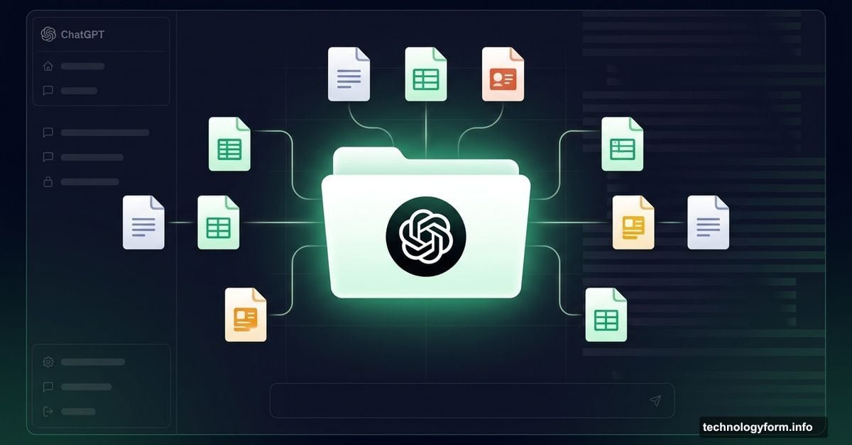 ChatGPT library folder organizing uploaded files with glowing icons