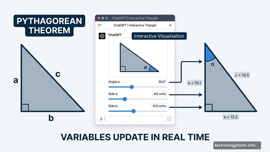 ChatGPT interactive visual adjusts Pythagorean theorem triangle variables in real time