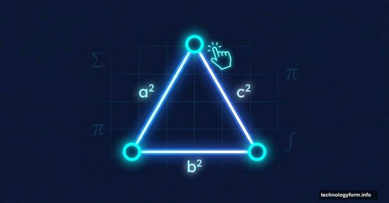 Interactive glowing triangle widget showing Pythagorean theorem with draggable handles