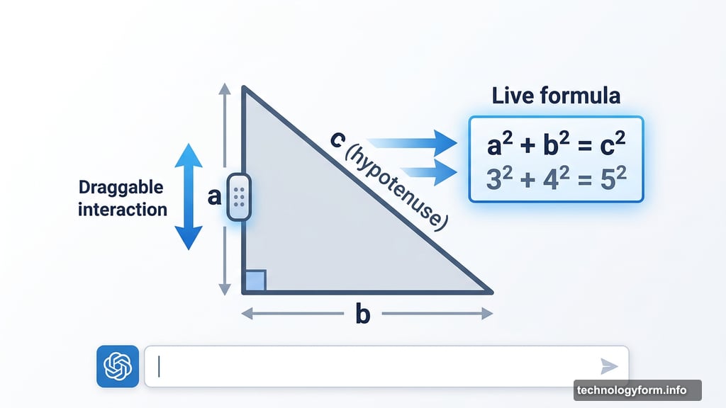 ChatGPT interactive Pythagorean theorem widget lets students drag triangle sides