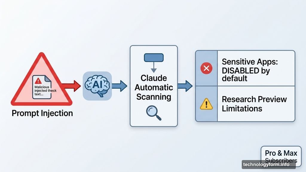 Prompt injection threat and Claude security scanning with disabled sensitive apps