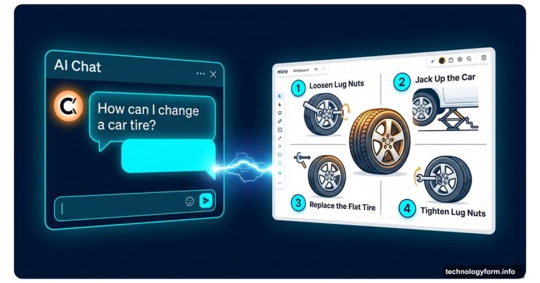Claude AI chat generating interactive tire change diagram on whiteboard