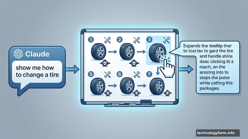 Seven-step interactive tire change illustration built inside Claude chat