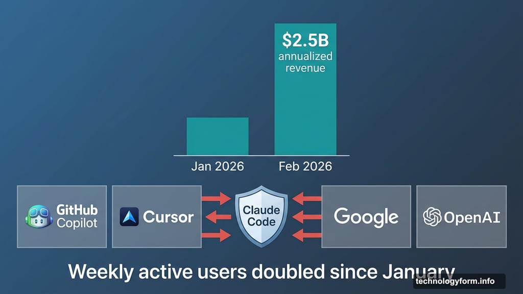 Claude Code annualized revenue surpassed $2.5 billion doubling competitors