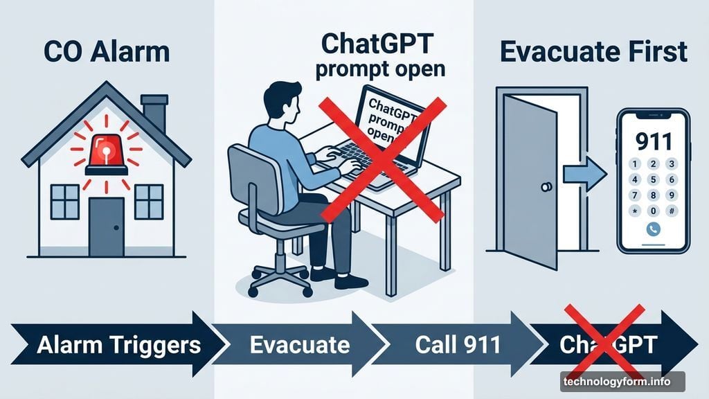 Carbon monoxide alarm goes off, evacuate immediately, not ChatGPT