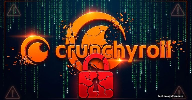 Crunchyroll logo cracked apart with broken padlock cybersecurity breach warning