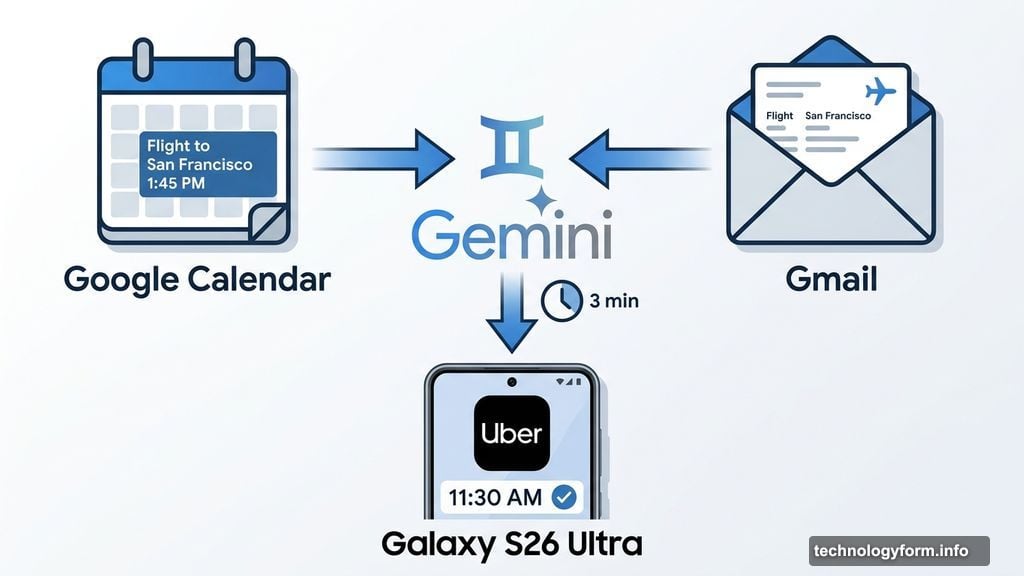 Gemini accesses calendar and email to schedule Uber airport ride