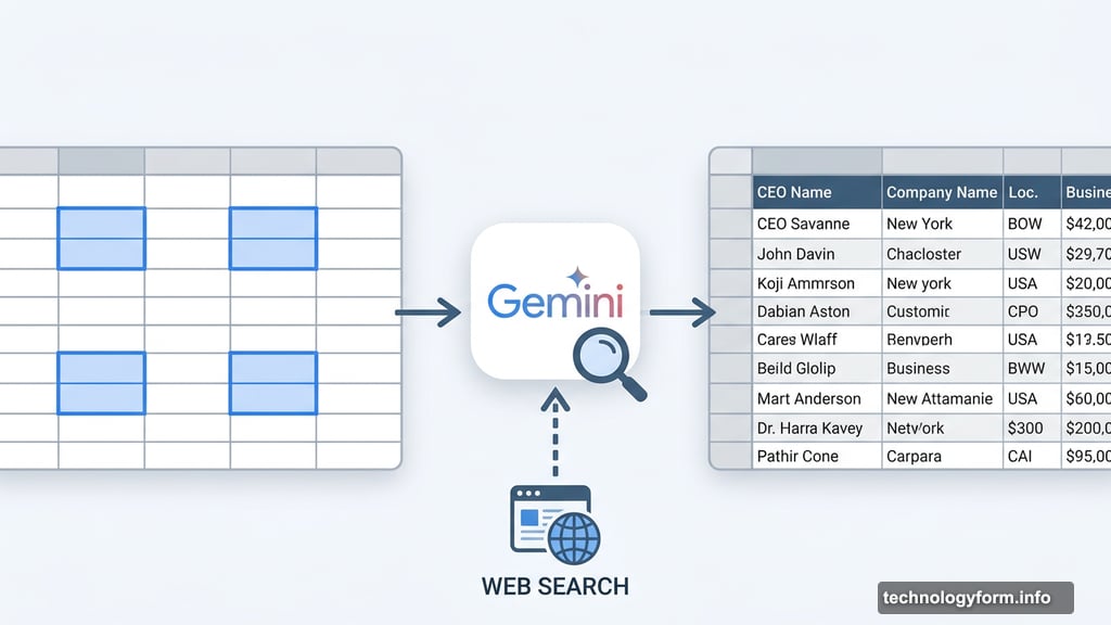 Gemini fills empty Google Sheets cells with CEO names from web searches