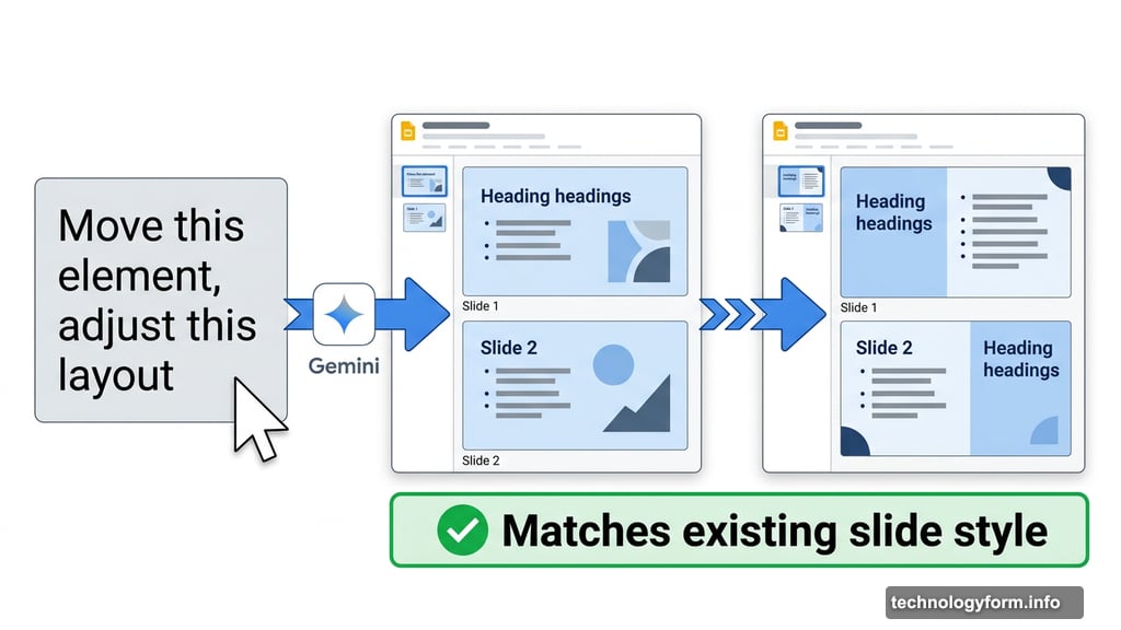 Gemini edits Google Slides layout using plain conversational language prompts