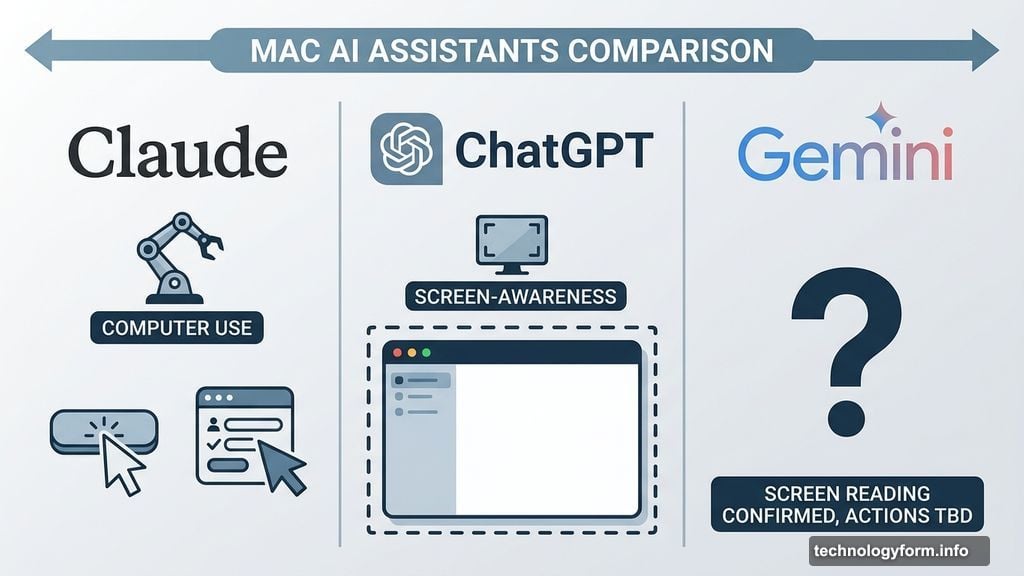 Claude Computer Use versus ChatGPT and Gemini Mac app capabilities