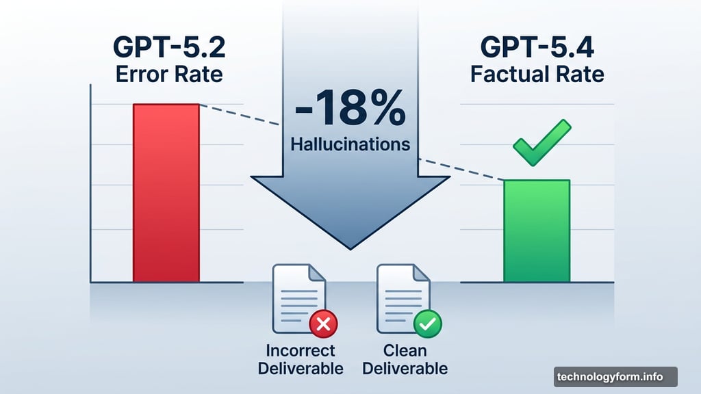 GPT-5.4 is 18 percent less likely to generate errors than GPT-5.2
