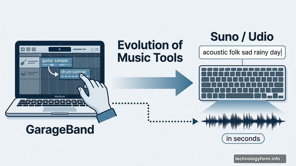 GarageBand drag-and-drop samples versus Suno text-prompt music generation
