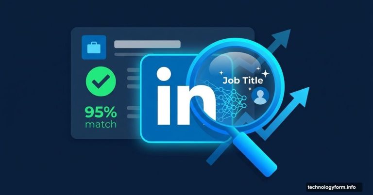 LinkedIn AI magnifying glass finding perfect job match with glowing neural network