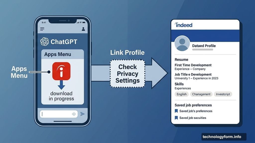 Setting up the Indeed app inside ChatGPT by linking profile