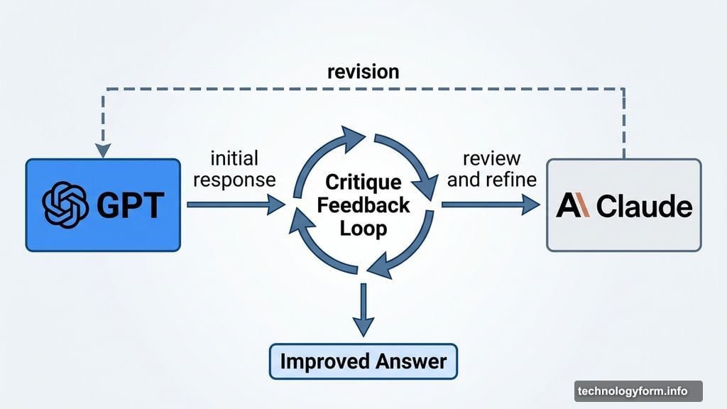 GPT generates response and Claude reviews it in Critique feedback loop