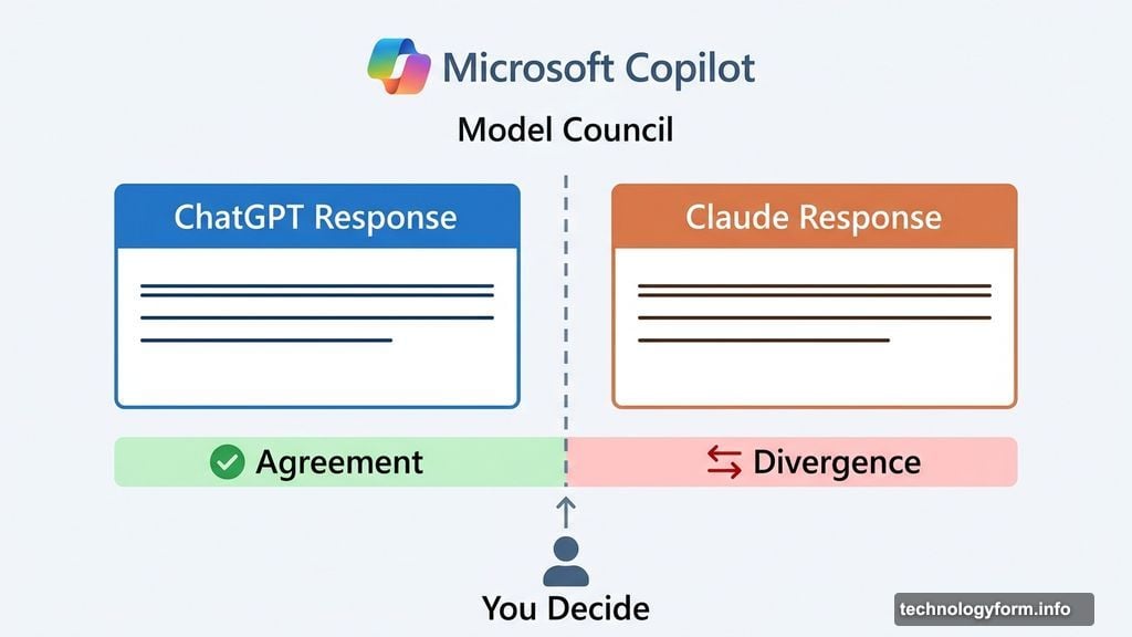 Model Council displays ChatGPT and Claude responses side by side for comparison