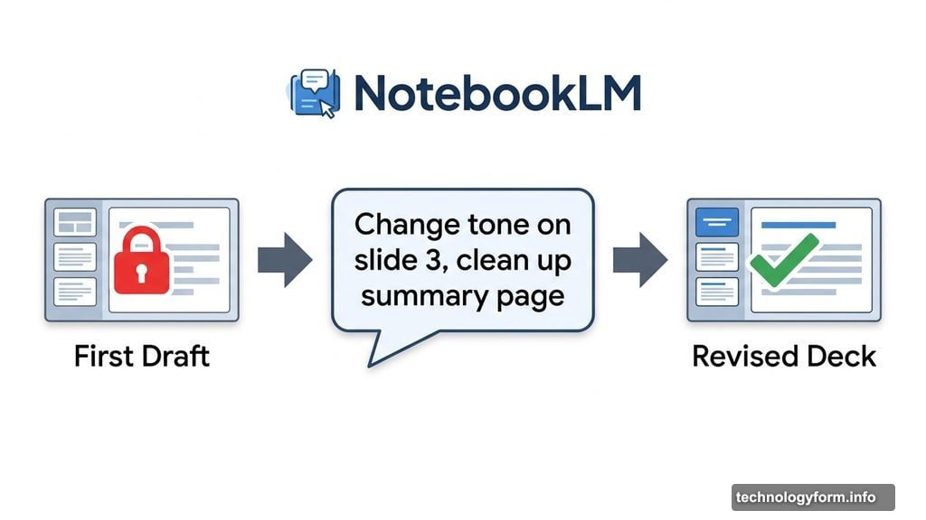 NotebookLM slide revisions let users regenerate decks with applied changes