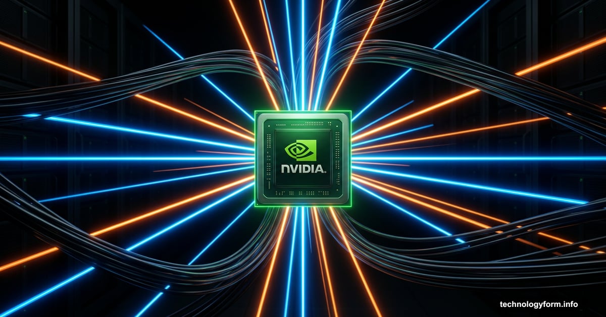Nvidia GPU chip radiating photonic light beams replacing copper cables