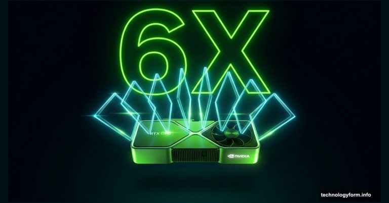 Nvidia RTX GPU generating six glowing frames with 6X multiplier
