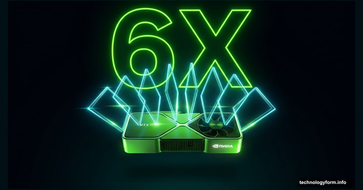 Nvidia RTX GPU generating six glowing frames with 6X multiplier