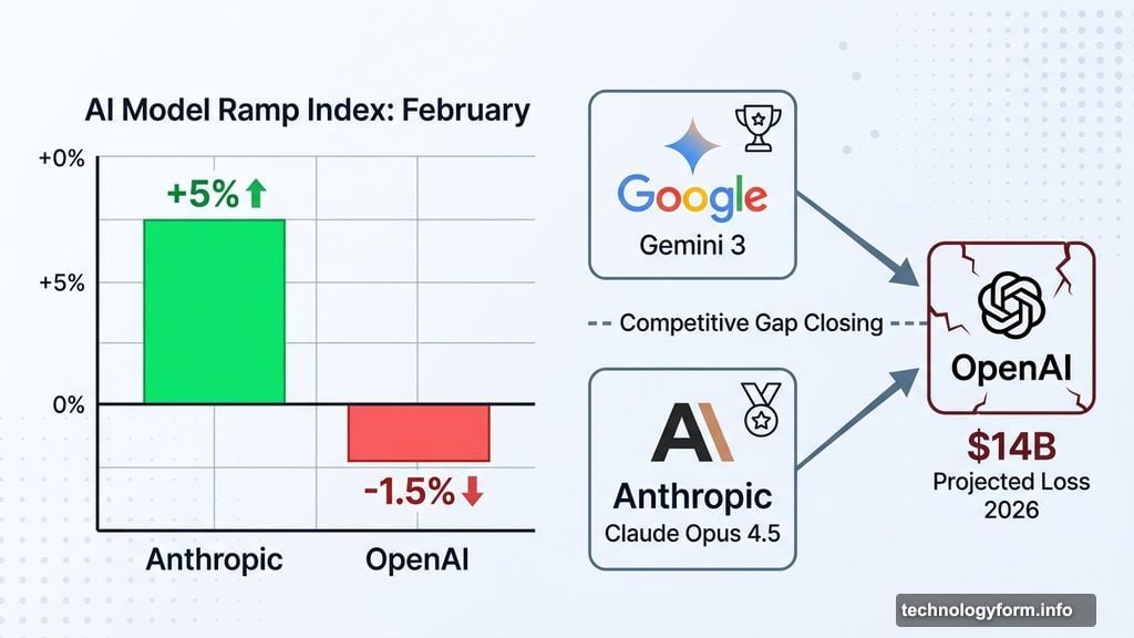 Anthropic gains 5% business adoption as OpenAI loses ground to competitors
